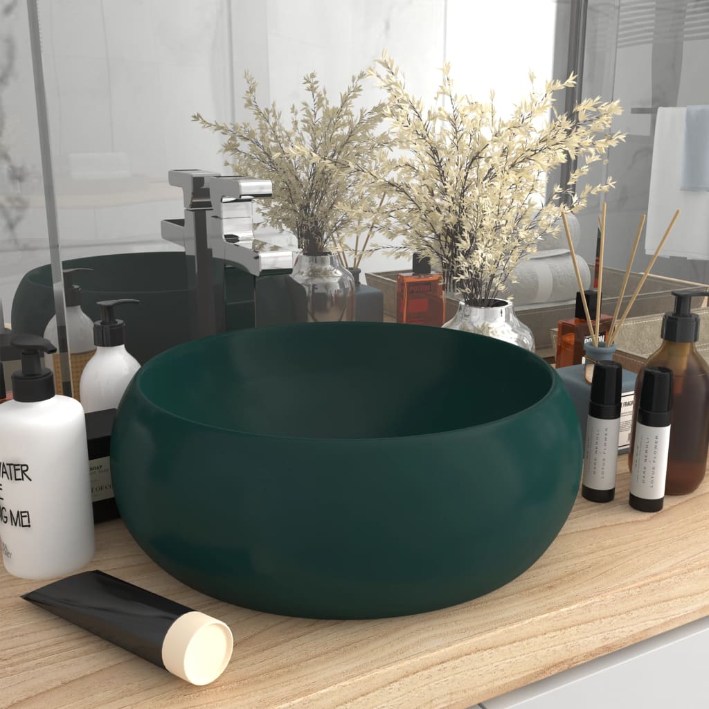 Chiuvetă baie lux verde închis mat 40x15 cm ceramică rotund Lando - Lando