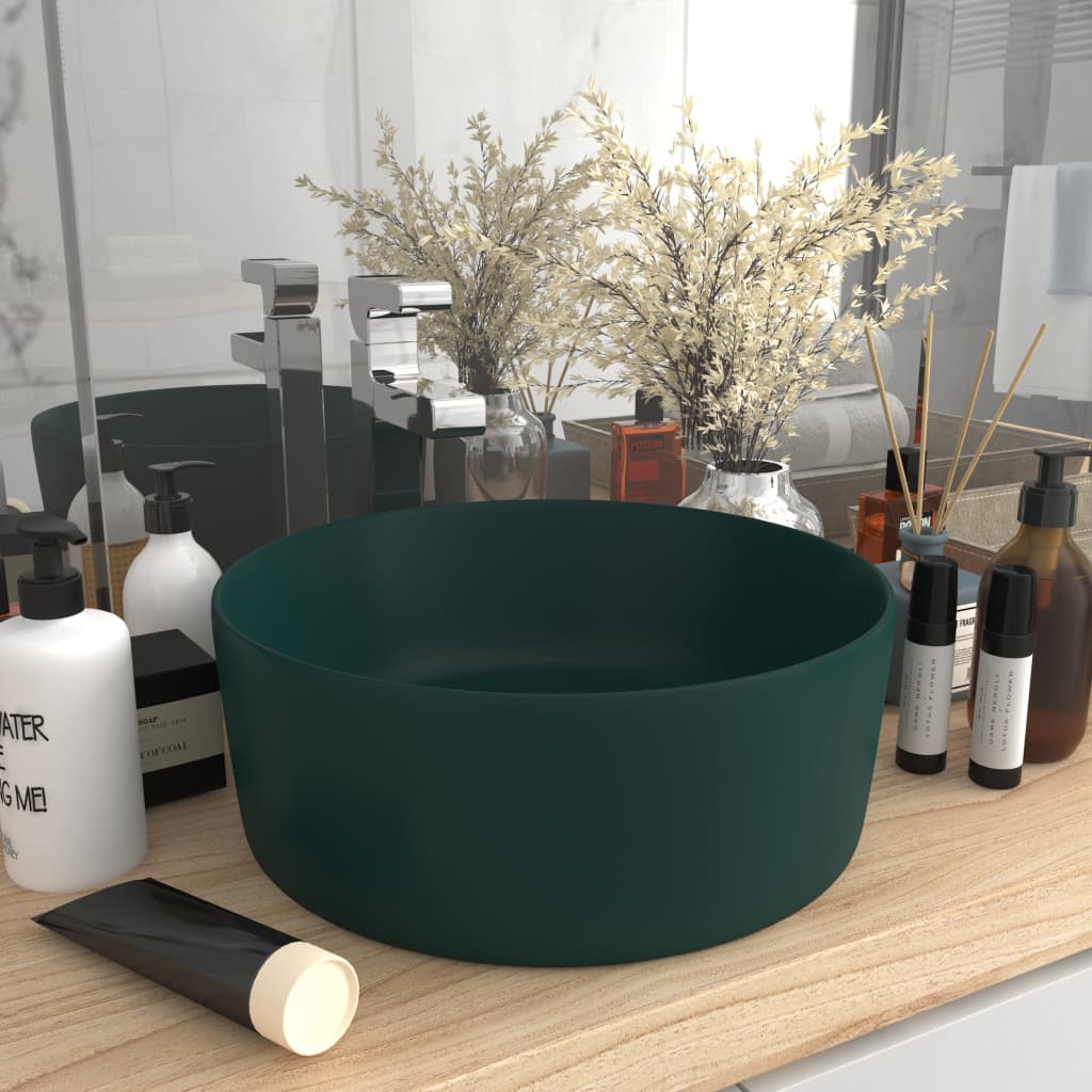 Chiuvetă baie lux verde închis mat 40x15 cm ceramică rotund Lando - Lando