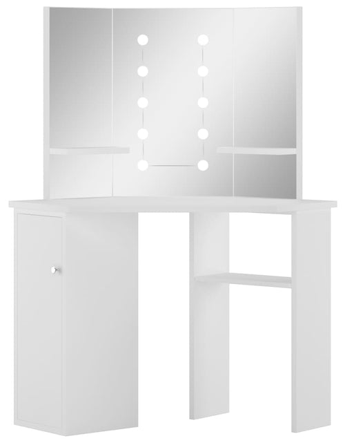 Încărcați imaginea în vizualizatorul Galerie, Masă pentru machiaj de colț cu lumini LED, alb - Lando
