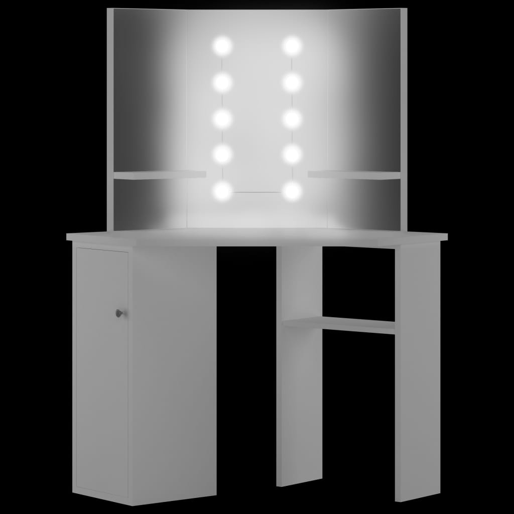 Masă pentru machiaj de colț cu lumini LED, alb - Lando