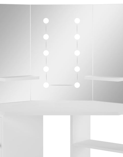 Загрузите изображение в средство просмотра галереи, Masă pentru machiaj de colț cu lumini LED, alb - Lando

