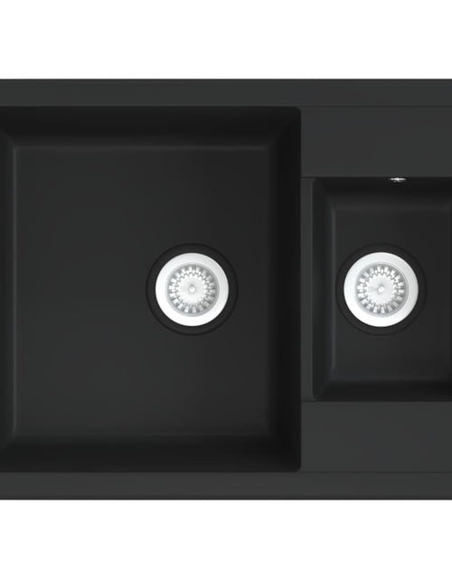 Încărcați imaginea în vizualizatorul Galerie, Chiuvetă bucătărie dublă cu orificiu de preaplin, negru, granit Lando - Lando

