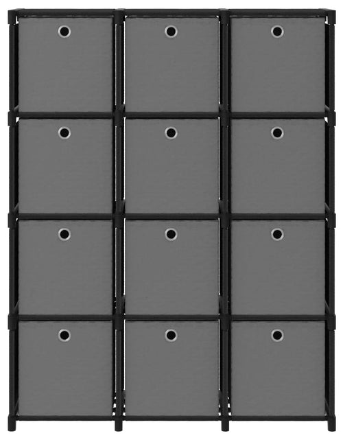 Încărcați imaginea în vizualizatorul Galerie, Raft expunere, 12 cuburi + cutii, negru, 103x30x141 cm, textil Lando - Lando
