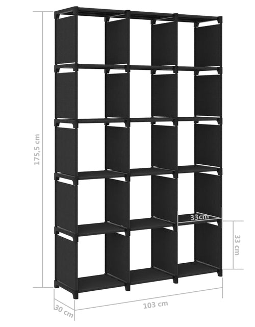 Încărcați imaginea în vizualizatorul Galerie, Raft expunere, 15 cuburi, negru, 103x30x175,5 cm, textil Lando - Lando
