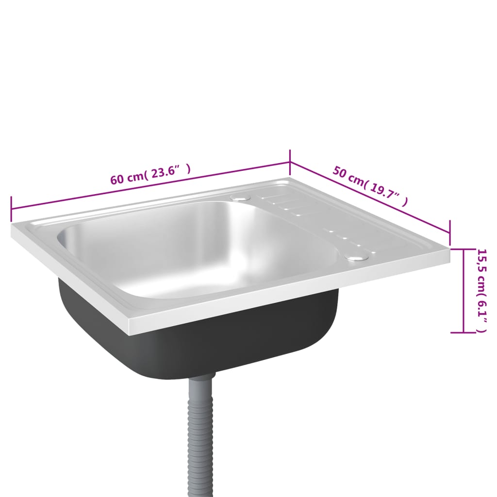 Chiuvetă bucătărie cu scurgător, argintiu 500x600x155 mm oțel Lando - Lando