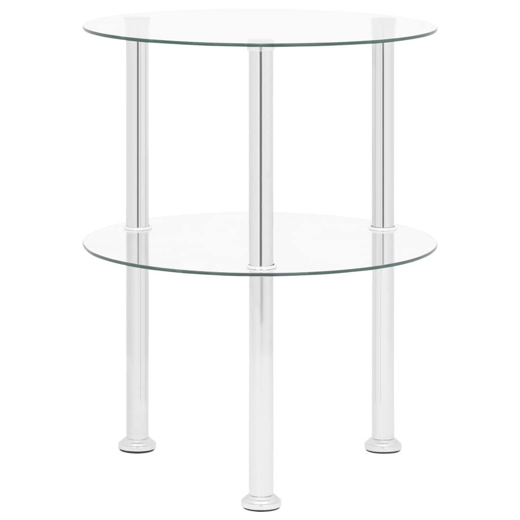 Masă laterală 2 niveluri, transparent, 38 cm, sticlă securizată - Lando