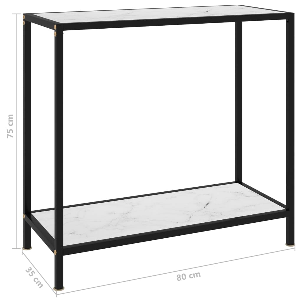 Masă consolă, alb, 80 x 35 x 75 cm, sticlă securizată Lando - Lando