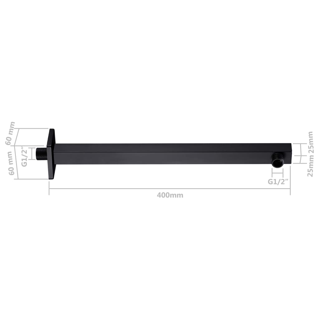 Braț suport de duș, pătrat, negru, 40 cm, oțel inoxidabil 201 - Lando