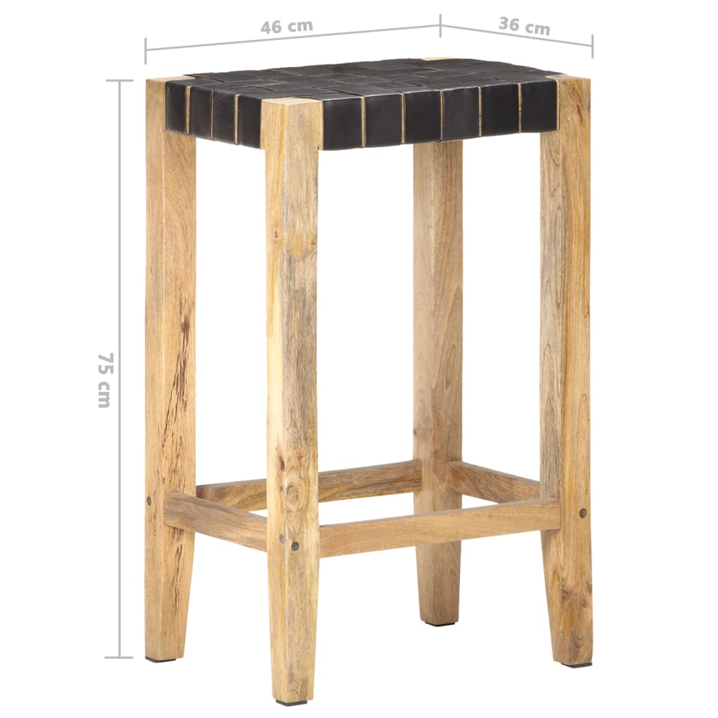 Scaune de bar, 2 buc., negru, piele naturală, 75 cm - Lando