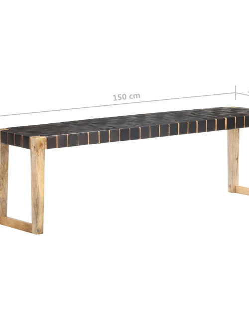 Загрузите изображение в средство просмотра галереи, Bancă, negru, 150 cm, piele naturală și lemn masiv de mango Lando - Lando
