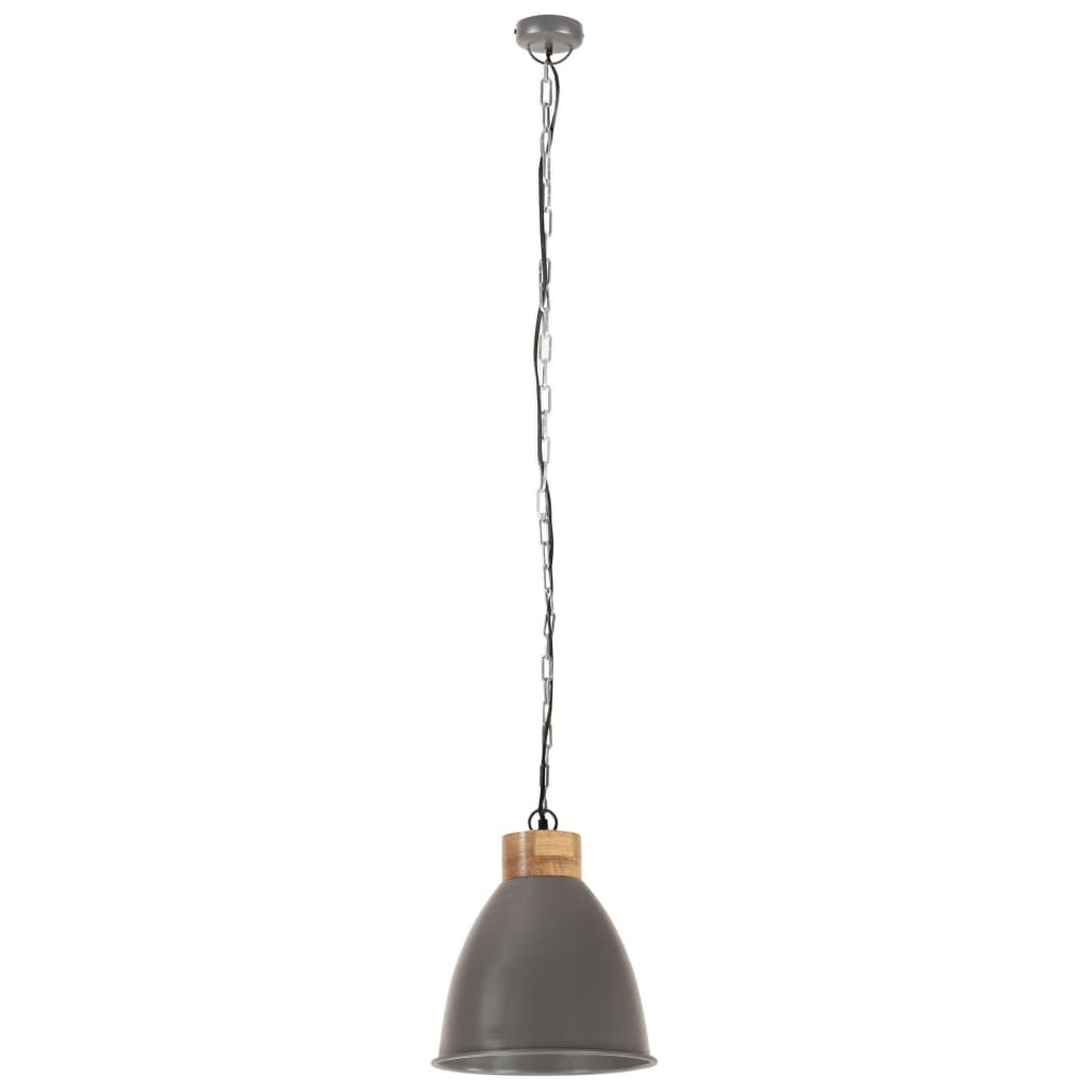Lampă suspendată industrială, gri, 35 cm, lemn masiv&fier, E27 Lando - Lando