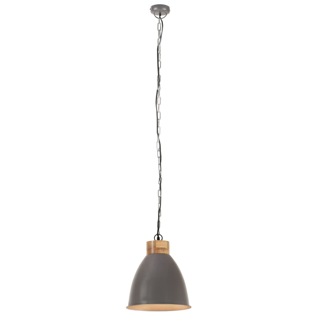 Lampă suspendată industrială, gri, 35 cm, lemn masiv&fier, E27 Lando - Lando