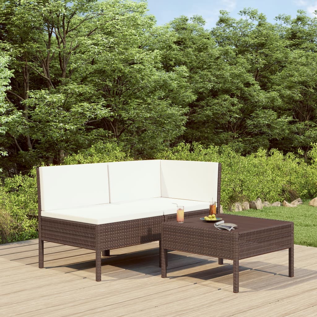 Set mobilier relaxare grădină cu perne 3 piese maro poliratan - Lando