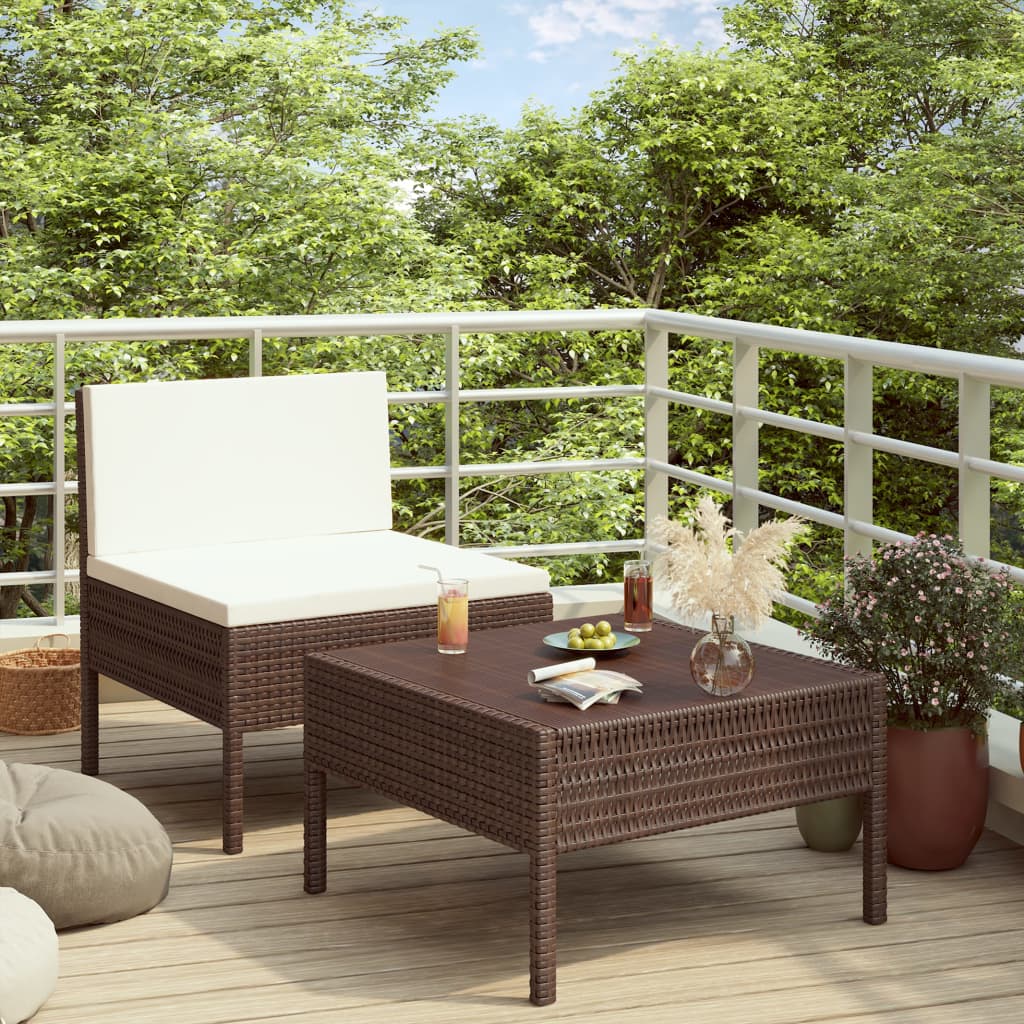 Set mobilier relaxare grădină cu perne 2 piese maro poliratan - Lando