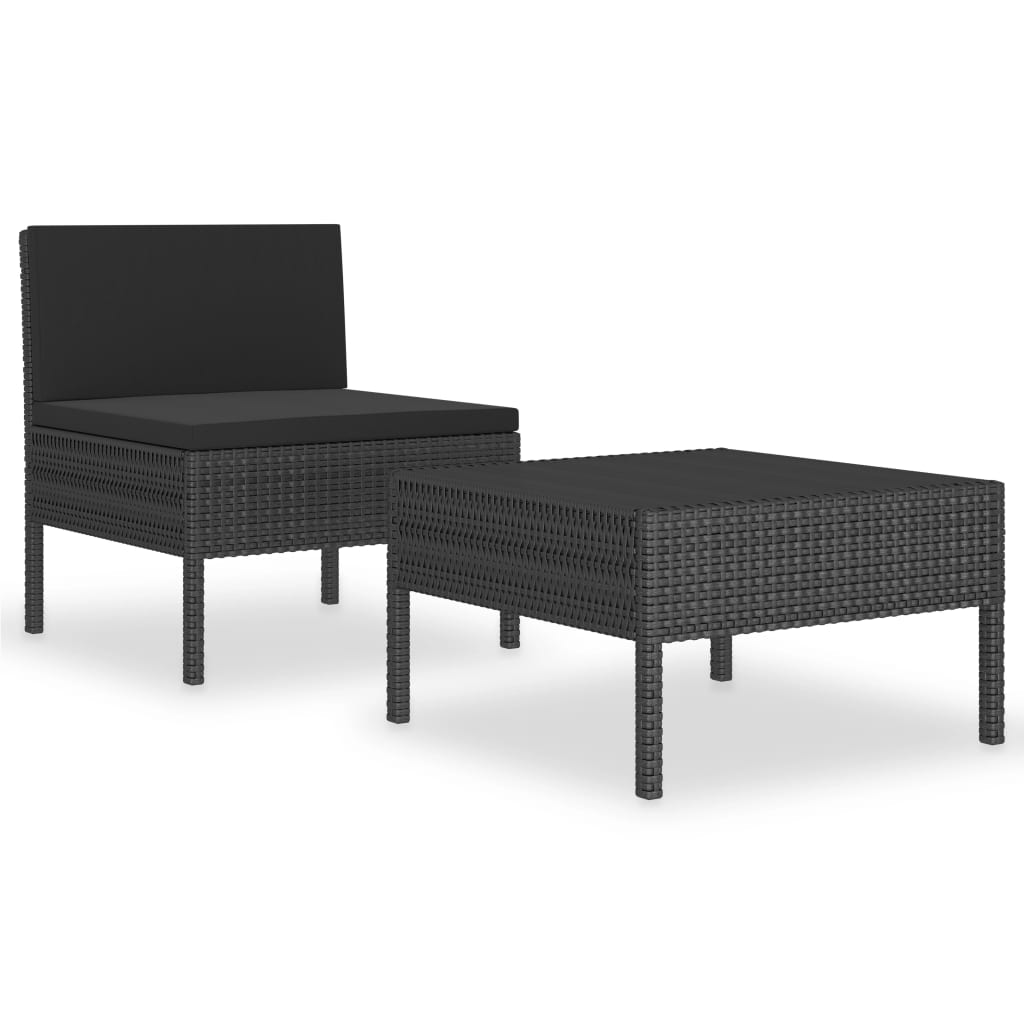 Set mobilier de grădină cu perne, 2 piese, negru, poliratan - Lando