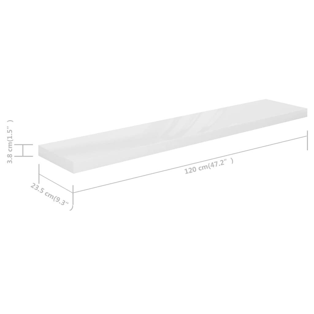 Raft de perete suspendat, alb extralucios, 120x23,5x3,8 cm, MDF Lando - Lando