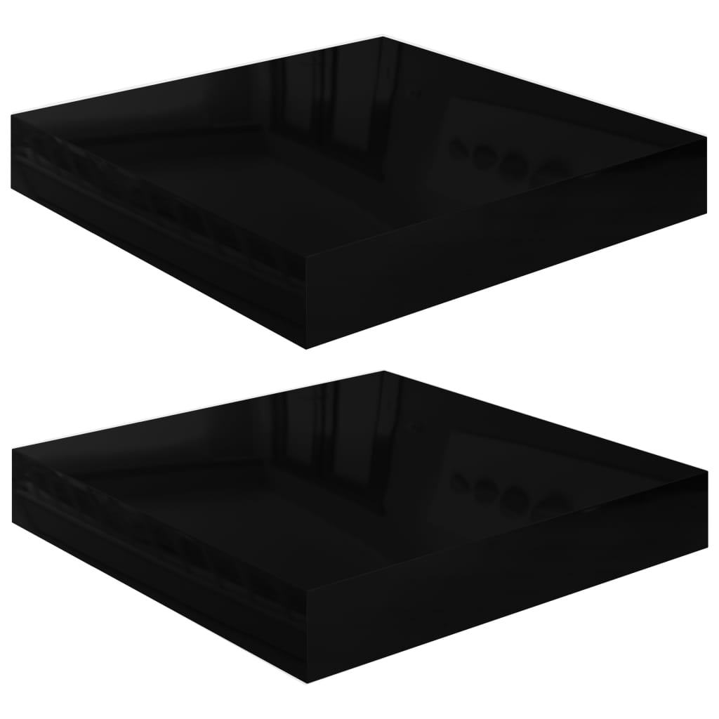 Rafturi de perete 2 buc. negru extralucios 23x23,5x3,8 cm, MDF Lando - Lando