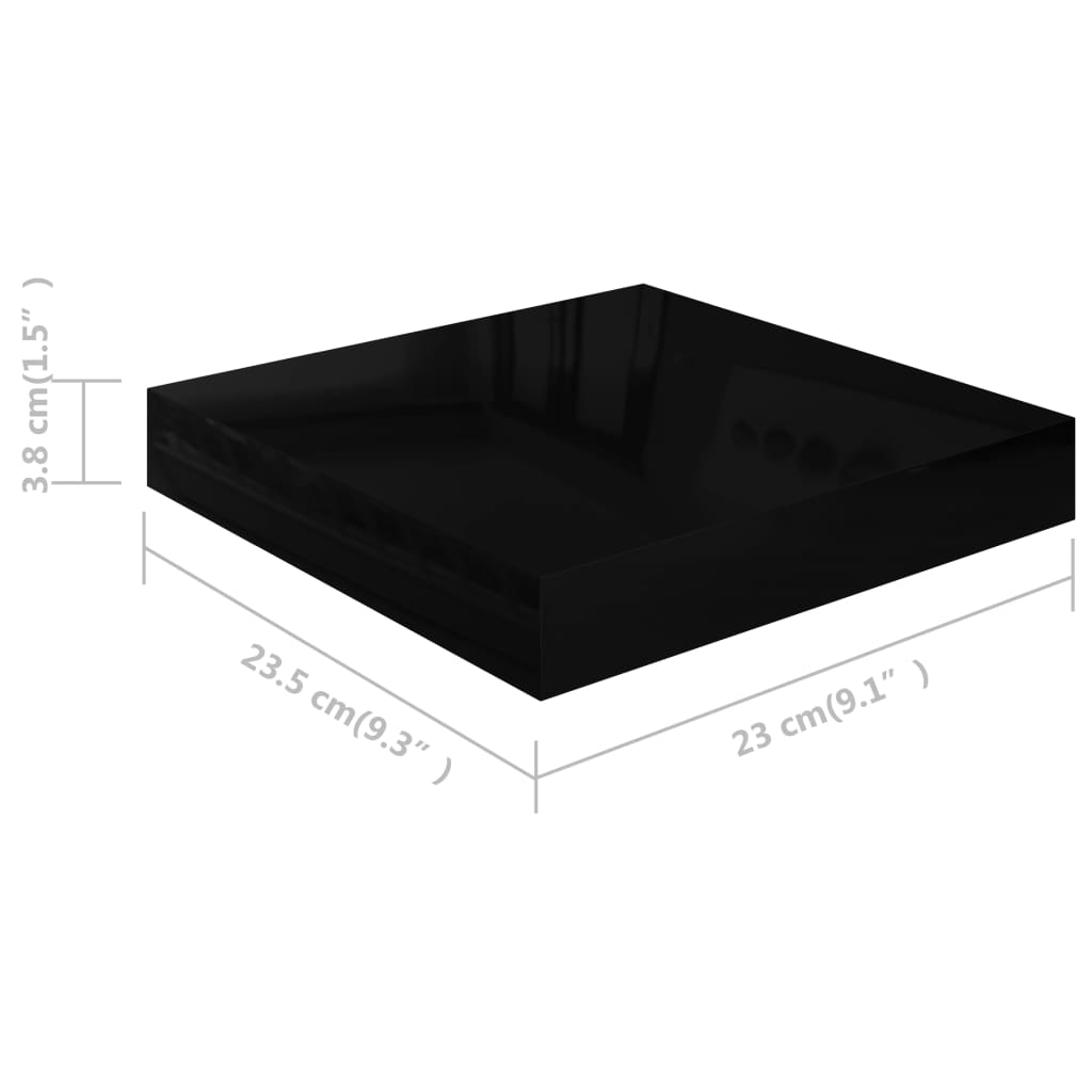 Rafturi de perete 2 buc. negru extralucios 23x23,5x3,8 cm, MDF Lando - Lando