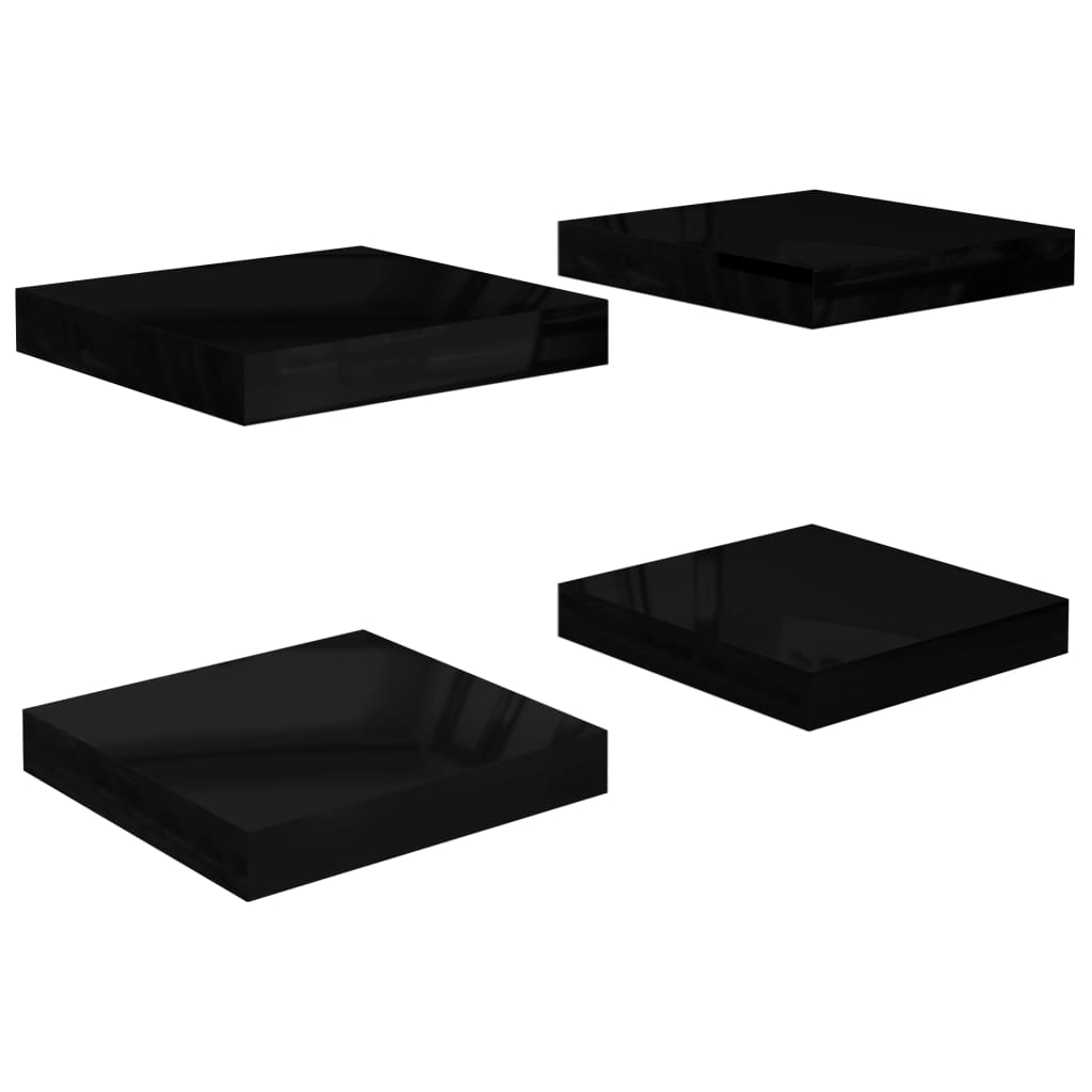 Rafturi de perete 4 buc. negru extralucios 23x23,5x3,8 cm, MDF Lando - Lando