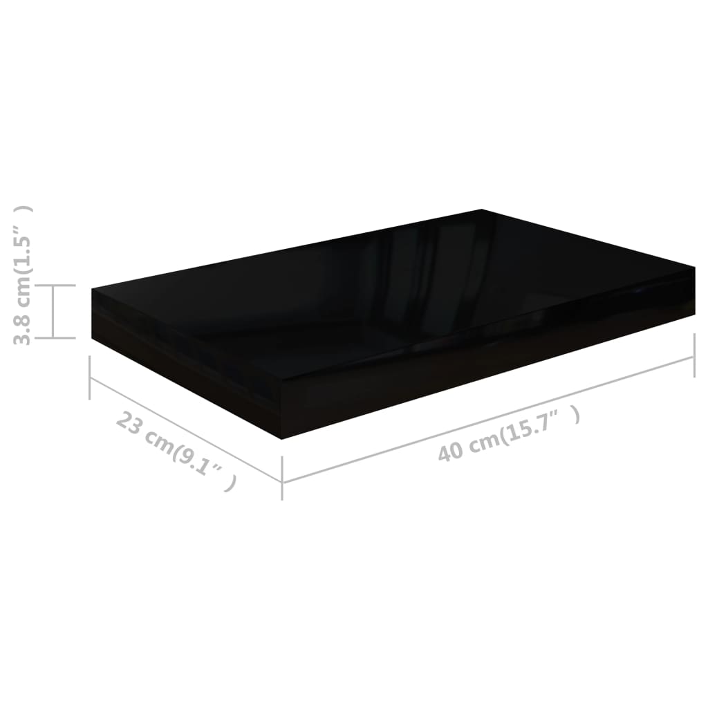 Rafturi de perete, 2 buc., negru extralucios, 40x23x3,8 cm, MDF Lando - Lando