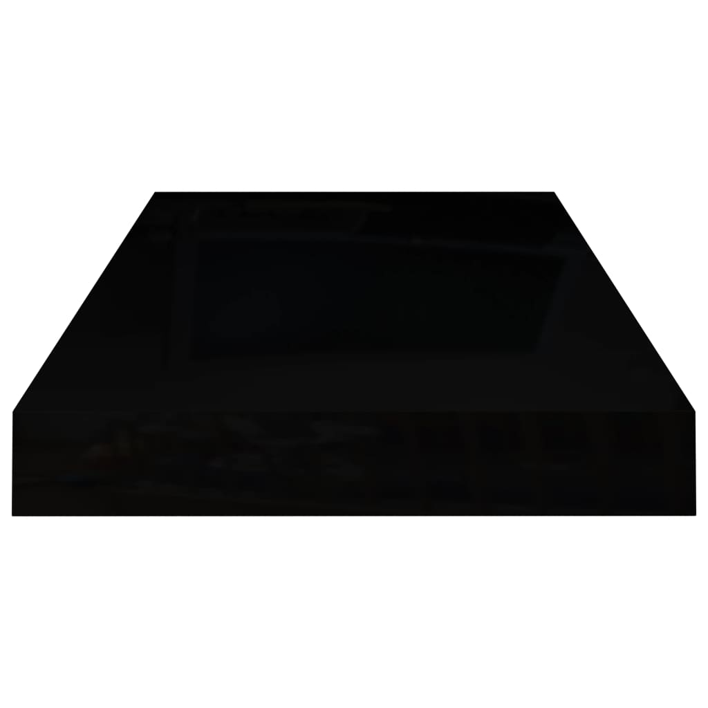 Raft de perete suspendat, negru extralucios, 50x23x3,8 cm, MDF Lando - Lando