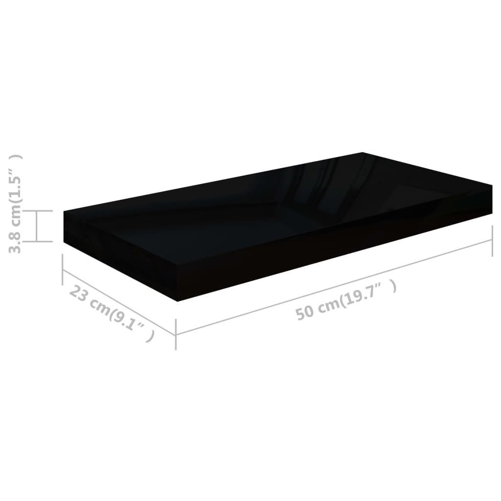 Raft de perete suspendat, negru extralucios, 50x23x3,8 cm, MDF Lando - Lando