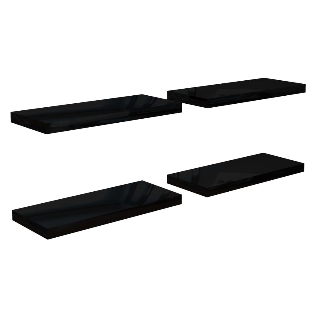 Rafturi de perete 4 buc. negru extralucios, 60x23,5x3,8 cm, MDF Lando - Lando