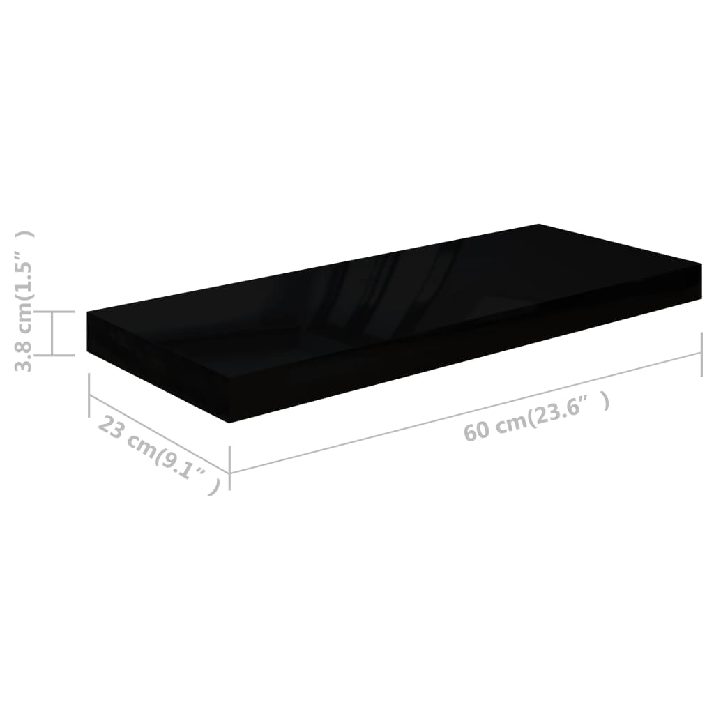 Rafturi de perete 4 buc. negru extralucios, 60x23,5x3,8 cm, MDF Lando - Lando