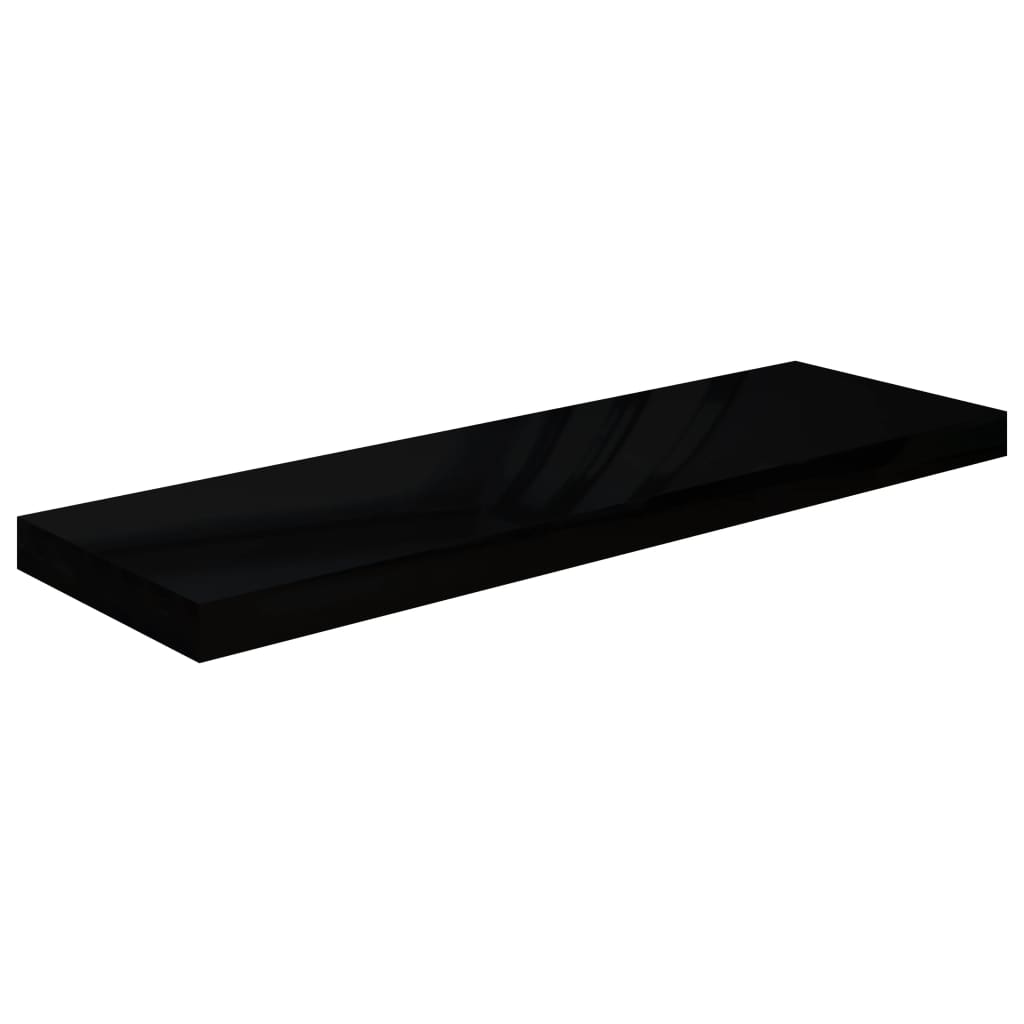 Raft de perete suspendat negru extralucios, 80x23,5x3,8 cm, MDF Lando - Lando