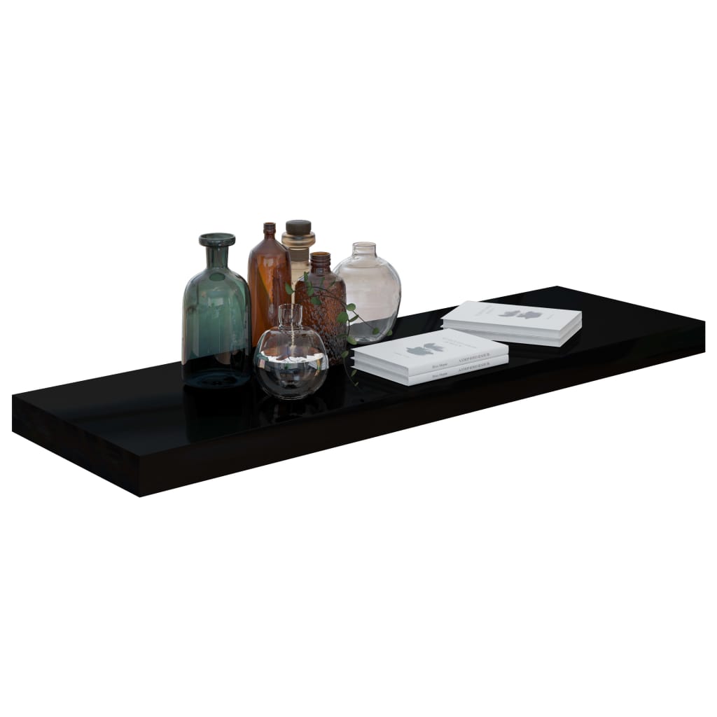 Raft de perete suspendat negru extralucios, 80x23,5x3,8 cm, MDF Lando - Lando