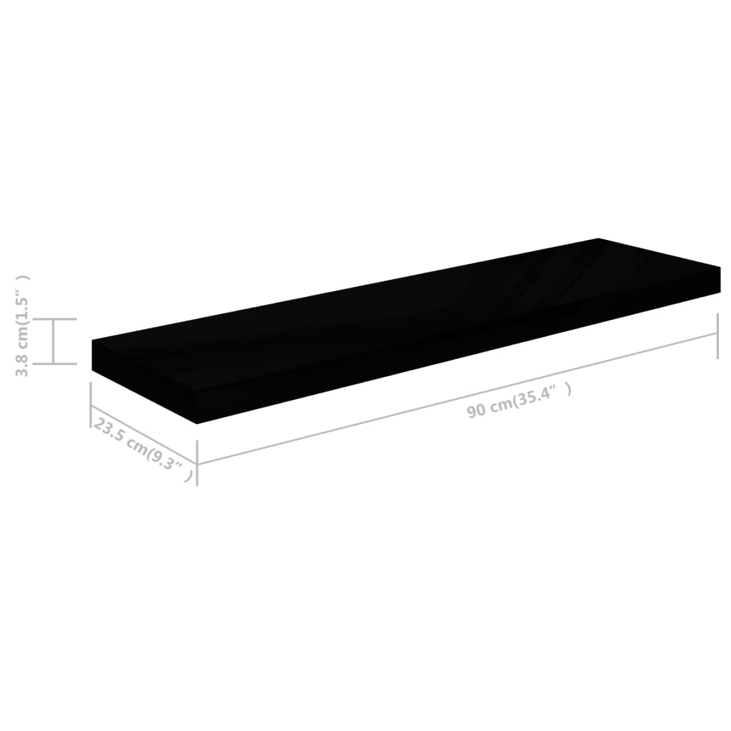 Raft perete suspendat, negru extralucios, 90x23,5x3,8 cm, MDF Lando - Lando