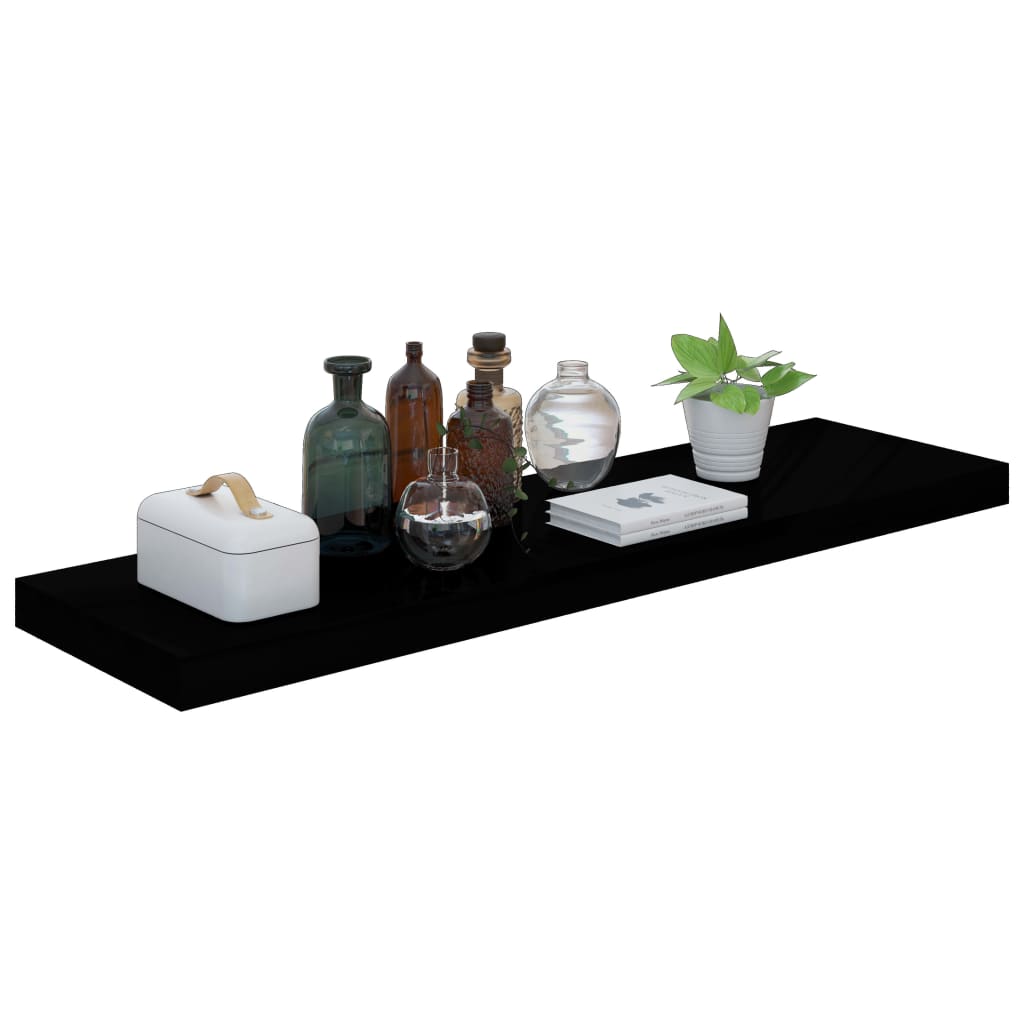 Rafturi de perete, 2 buc., negru extralucios 90x23,5x3,8 cm MDF Lando - Lando