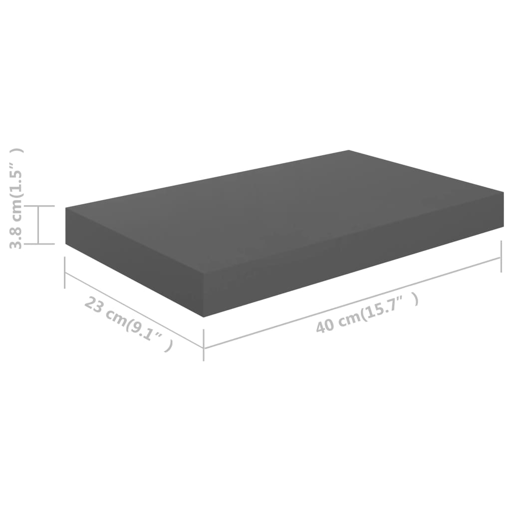 Raft de perete suspendat, gri extralucios, 40x23x3,8 cm, MDF Lando - Lando