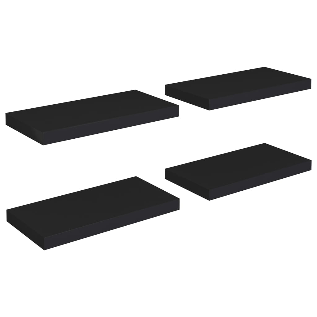 Rafturi de perete suspendate, 4 buc., negru, 50x23x3,8 cm, MDF Lando - Lando