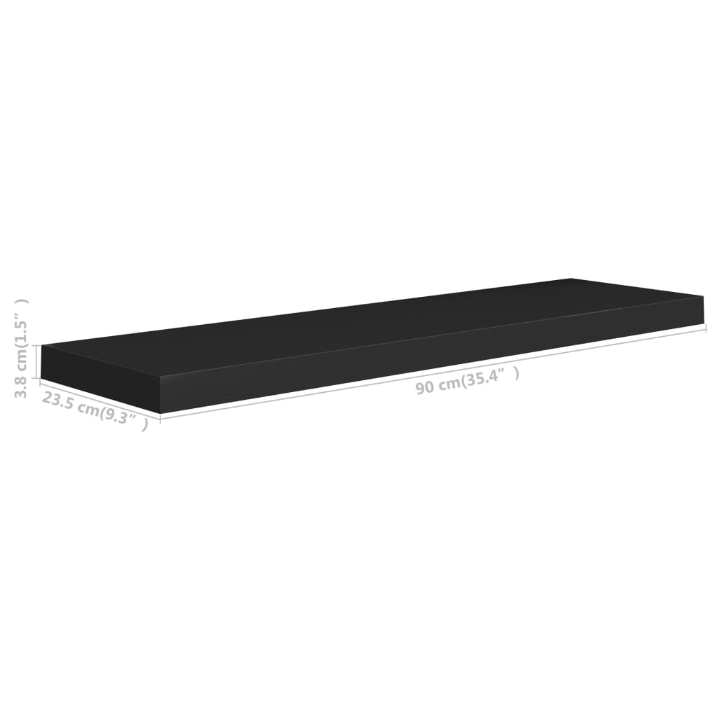 Raft de perete suspendat, negru, 90x23,5x3,8 cm, MDF - Lando