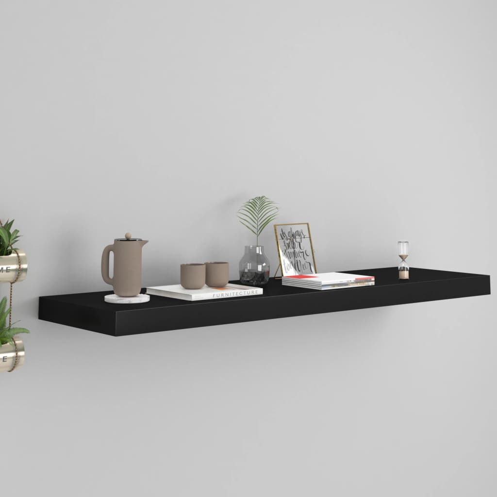 Raft de perete suspendat, negru, 90x23,5x3,8 cm, MDF - Lando