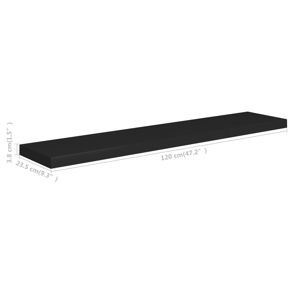 Rafturi de perete suspendate 2 buc., negru 120x23,5x3,8 cm, MDF Lando - Lando