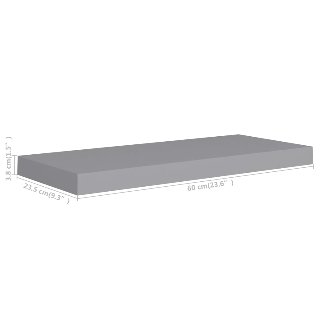 Raft de perete suspendat, gri, 60x23,5x3,8 cm, MDF Lando - Lando