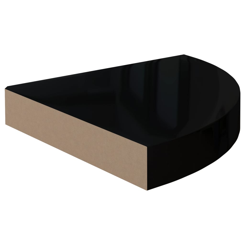 Rafturi colț perete, 2 buc., negru extralucios 25x25x3,8 cm MDF Lando - Lando