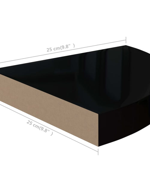 Загрузите изображение в средство просмотра галереи, Rafturi colț perete, 2 buc., negru extralucios 25x25x3,8 cm MDF Lando - Lando
