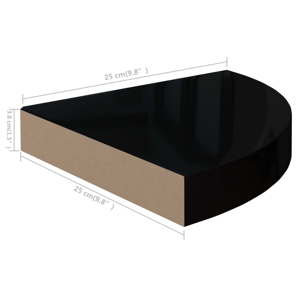 Rafturi colț perete, 2 buc., negru extralucios 25x25x3,8 cm MDF Lando - Lando