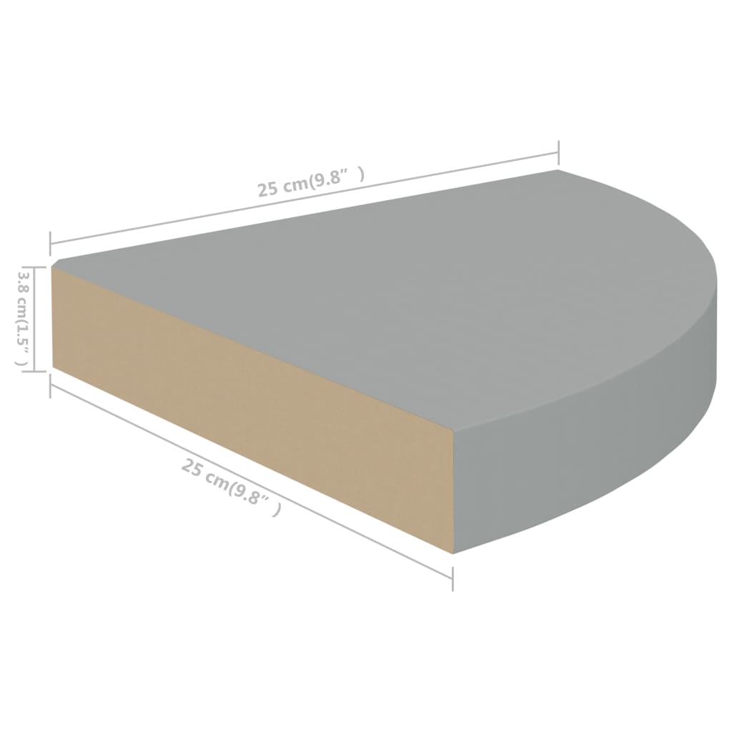 Rafturi colțar de perete, 2 buc., gri, 25 x 25 x 3,8 cm, MDF Lando - Lando