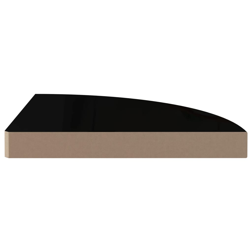 Raft colțar de perete, negru extralucios, 35x35x3,8 cm, MDF Lando - Lando