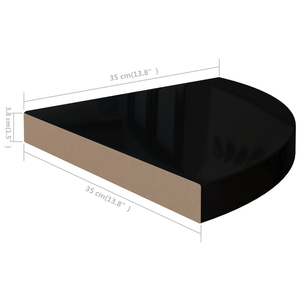 Raft colțar de perete, negru extralucios, 35x35x3,8 cm, MDF Lando - Lando