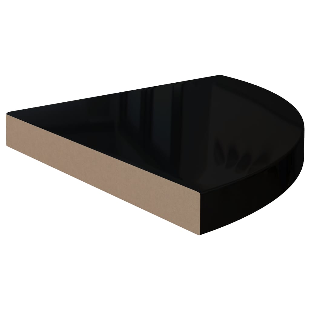 Rafturi colț perete, 2 buc., negru extralucios 35x35x3,8 cm MDF Lando - Lando