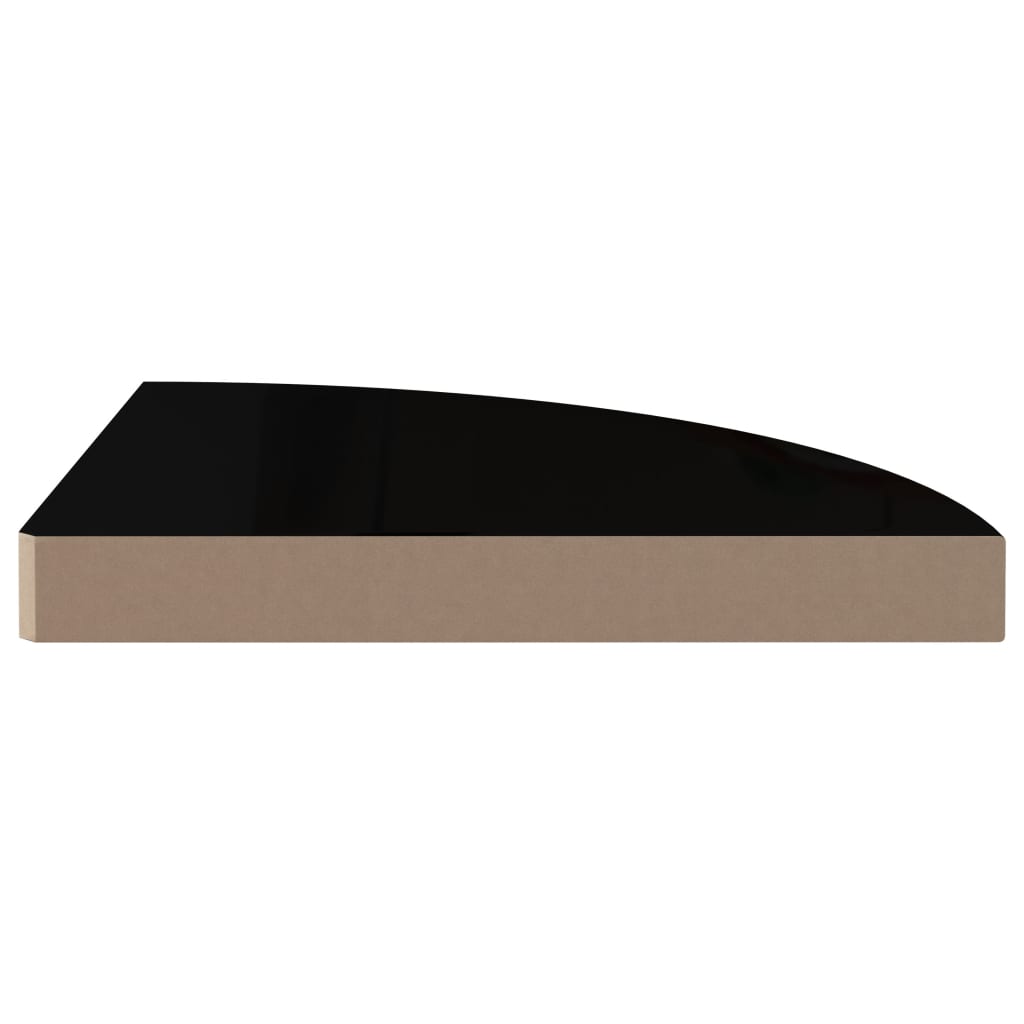 Rafturi colț perete, 2 buc., negru extralucios 35x35x3,8 cm MDF Lando - Lando