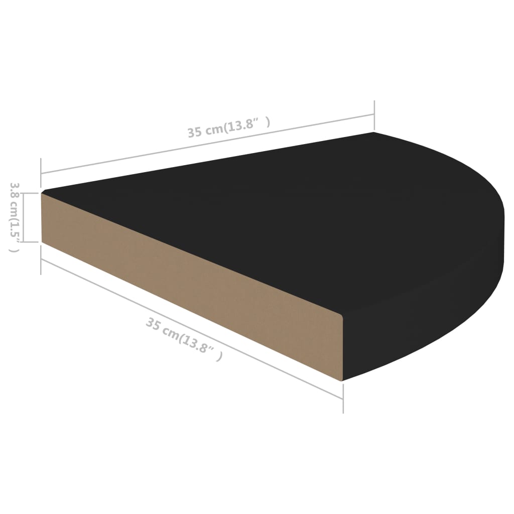 Rafturi colț de perete, 2 buc., negru, 35x35x3,8 cm, MDF Lando - Lando