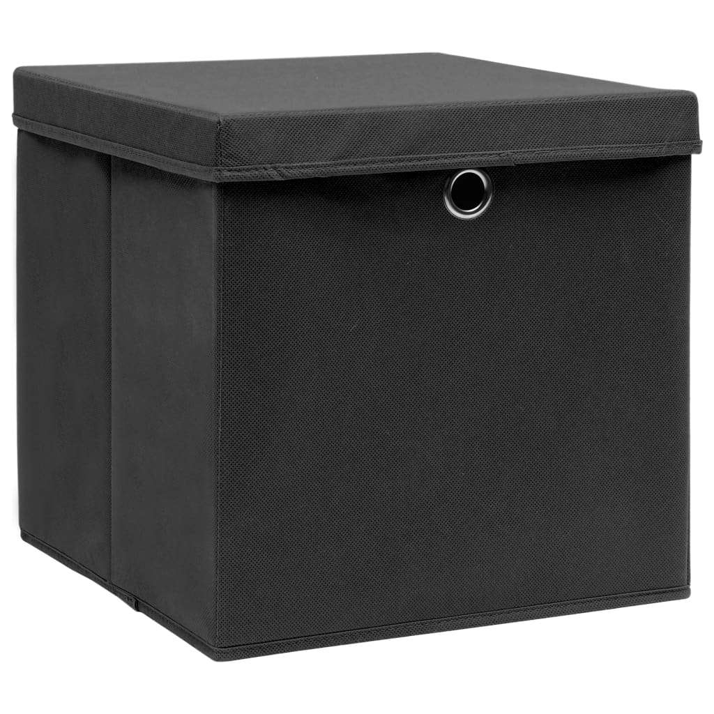 Cutii depozitare cu capac, 4 buc., negru, 28x28x28 cm - Lando