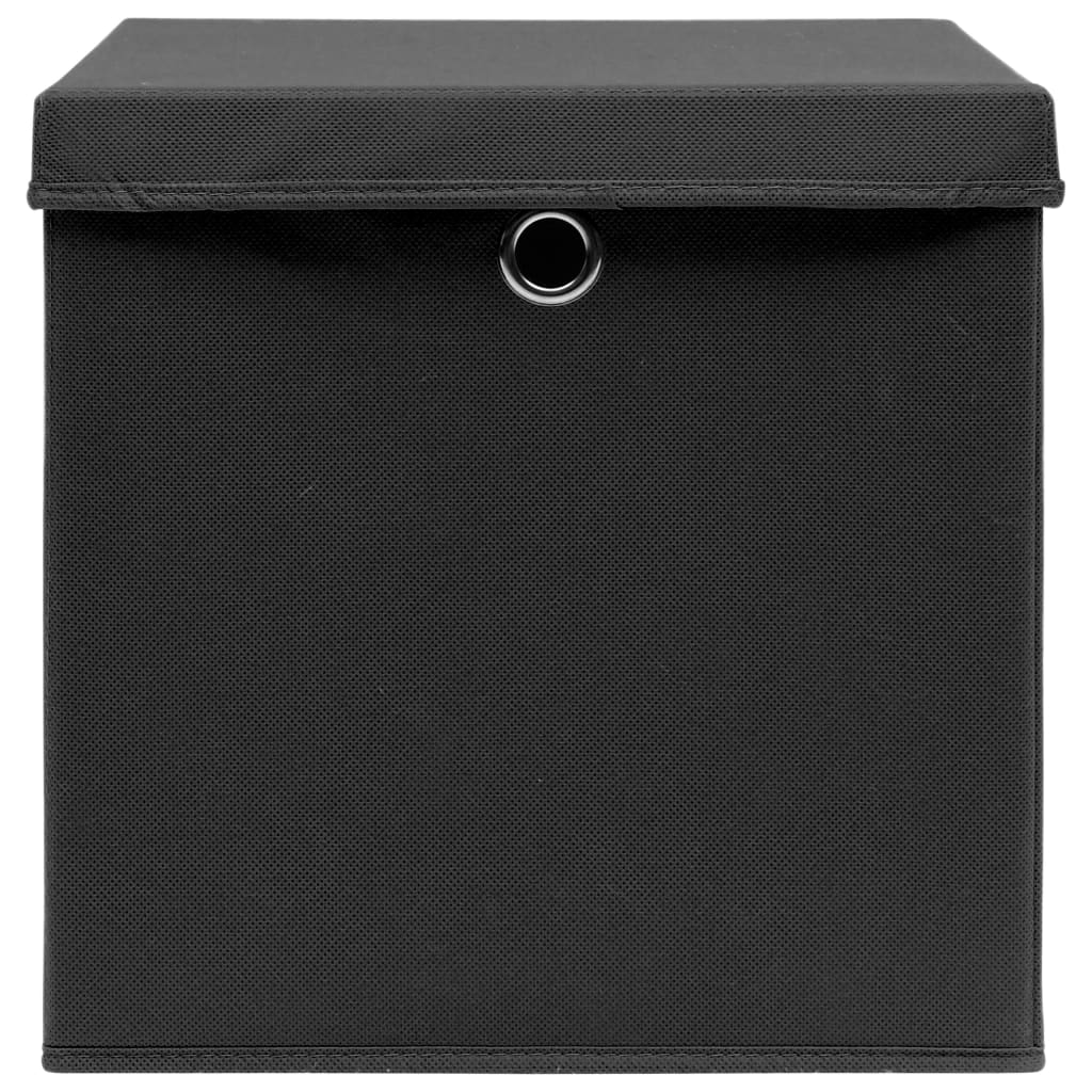 Cutii depozitare cu capac, 4 buc., negru, 28x28x28 cm - Lando