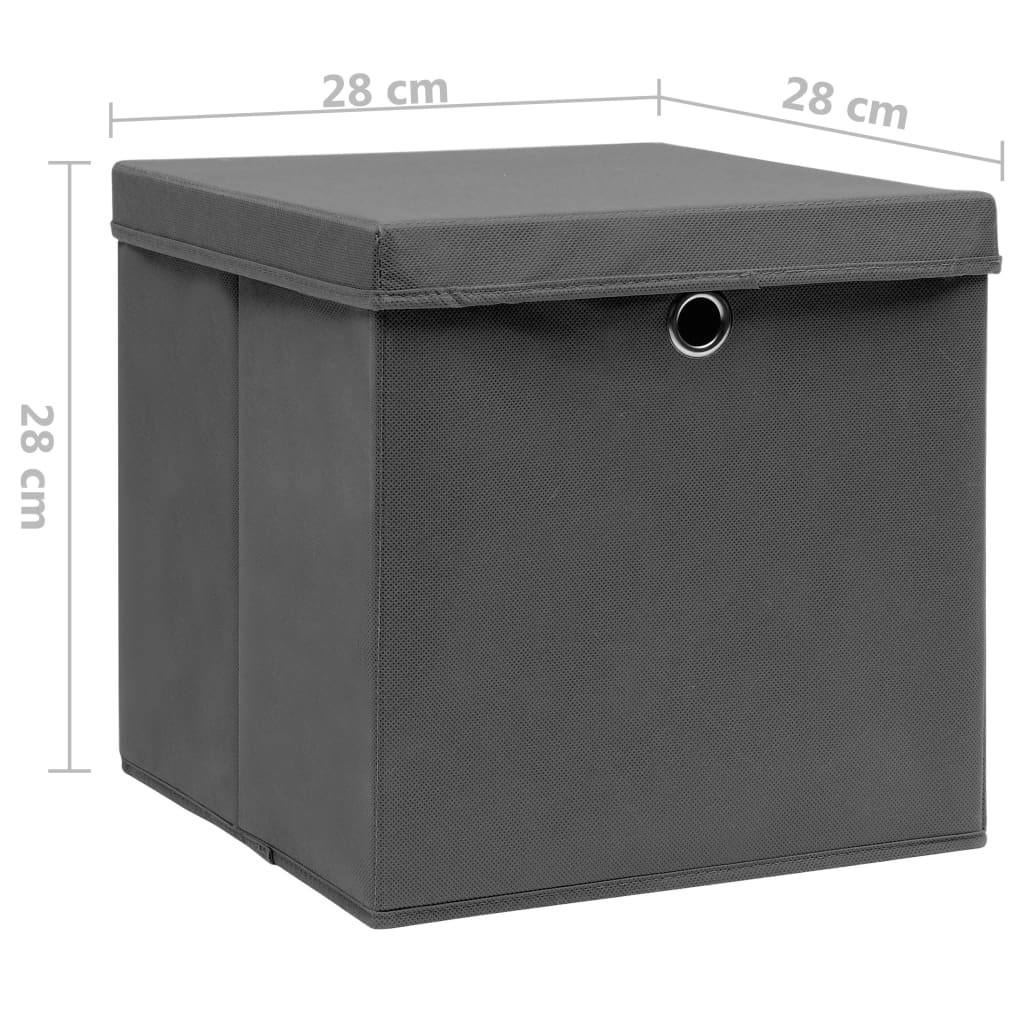 Cutii depozitare cu capac, 4 buc., gri, 28x28x28 cm Lando - Lando